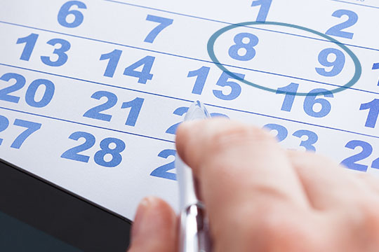 Calendar with dates circled Calendar with dates circled