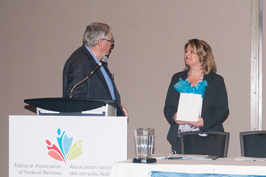 Robert Giroux, Ottawa branch president thanks Sherry Romanado, M.P. and Parliamentary Secretary to the Minister of Seniors for delivering opening remarks at the Branch AGM on April 30 on behalf of the Honourable Filomena Tassi. Robert Giroux, Ottawa branch president thanks Sherry Romanado, M.P. and Parliamentary Secretary to the Minister of Seniors for delivering opening remarks at the Branch AGM on April 30 on behalf of the Honourable Filomena Tassi.