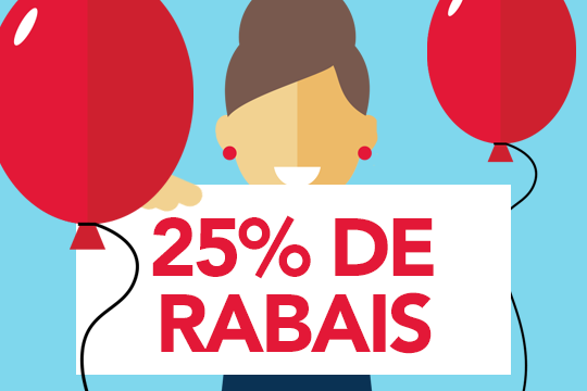 Image d'une dame avec des ballons tenant une pancarte à 25% de rabais. Image d'une dame avec des ballons tenant une pancarte à 25% de rabais.