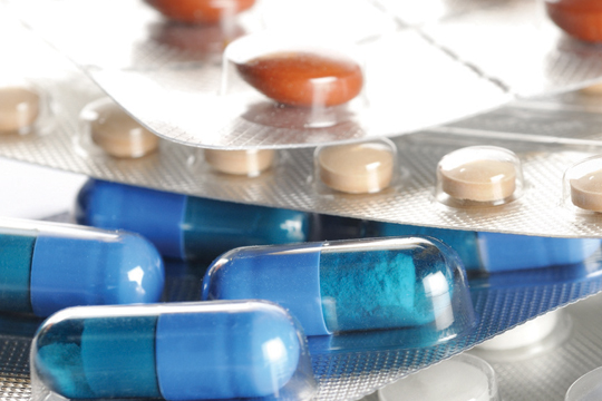Health Check Close-up of pill packs.