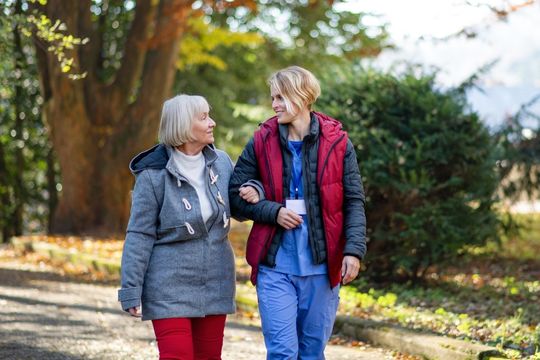 Long-term care resident with family member.