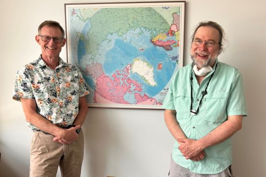 Federal Retirees volunteer Paul Davis and Dr. Brendan Hanley, MP for Yukon.