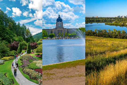 Élections provinciales à l’horizon Image fractionnée montrant Victoria, Fredericton et Regina, les capitales de la Colombie-Britannique, du Nouveau-Brunswick et de la Saskatchewan, respectivement.