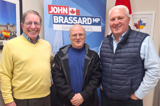 Huronia branch president Chris Auger with branch vice-president and advocacy director Leo Brooks and John Brassard, MP for Barrie–Innisfil. Huronia branch president Chris Auger with branch vice-president and advocacy director Leo Brooks and John Brassard, MP for Barrie–Innisfil