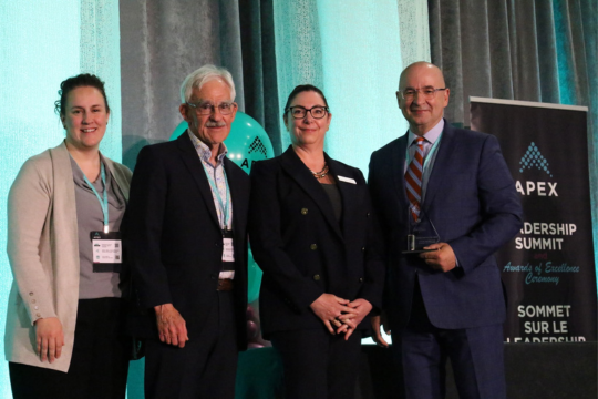 Lauren Mann, manager, recruitment and member services, National Association of Federal Retirees; Roy Goodall, president, National Association of Federal Retirees; Geneviève Binet, chair, APEX board of directors and Louis Dumas.