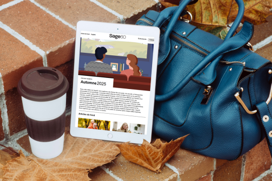 Tablette montrant une image du dernier numéro de Sage60.