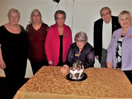 Celebrating the 50th Anniversary of Quinte Branch. From left to right: Joan Rockburne, Kathy Nisbet, Nancy Landry, Pat Russell, Ken Capstick and Diane Raniowski. Celebrating the 50th Anniversary of Quinte Branch. From left to right: Joan Rockburne, Kathy Nisbet, Nancy Landry, Pat Russell, Ken Capstick and Diane Raniowski.