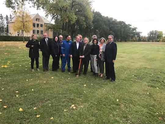 October 2017 breaking ground for the new helicopter STARs landing pad. The Minster of Health, Kelvin Goertzen, and CEO of Southern Health, Jane Curtis.