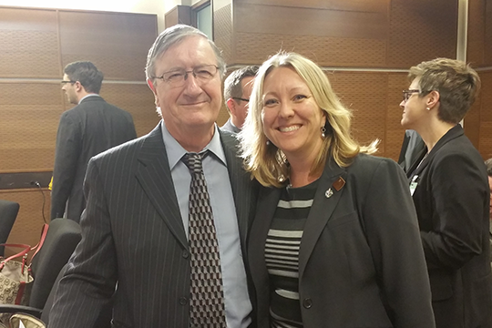 Federal Retirees' President Jean-Guy Soulière (left) and Member of Parliament Mona Fortier (right).